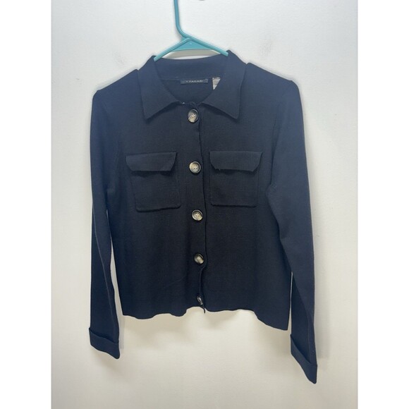 Tahari Womens Cardigan Sweater Jacket buttons long sleeves black Sz M - Picture 3 of 15